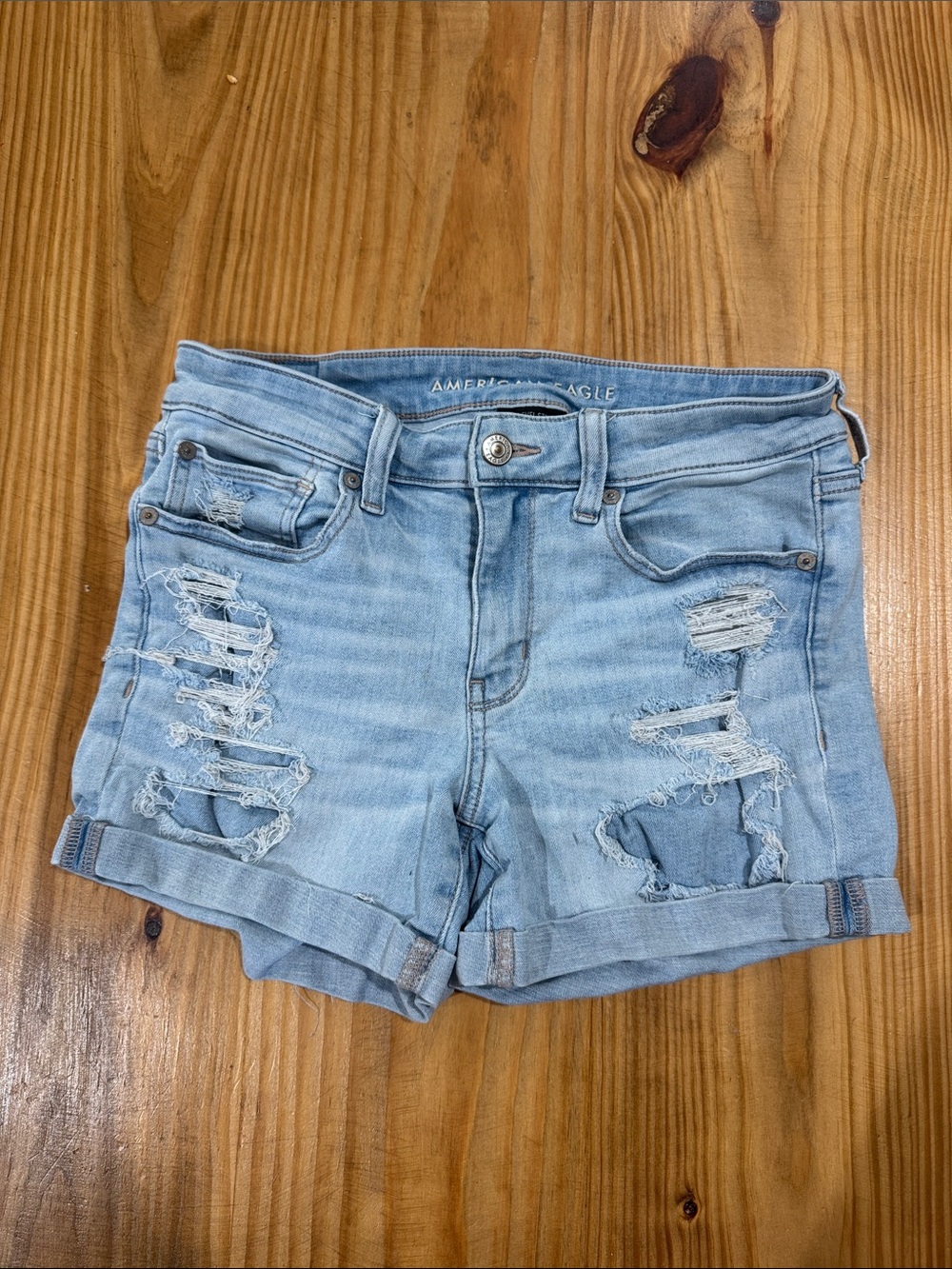 American Eagle Outfitters Light Wash Distressed Jean Shorts